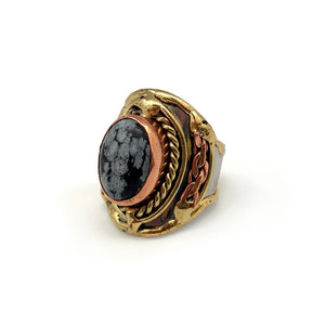
                  
                    Load image into Gallery viewer, Snowflake Dark Obsidian Stone Ring
                  
                