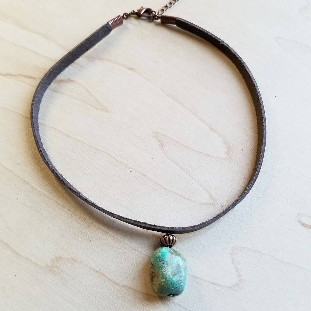 African Turquoise Leather Choker