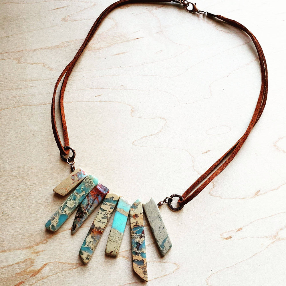 Aqua Terra Leather Necklace (Handmade)