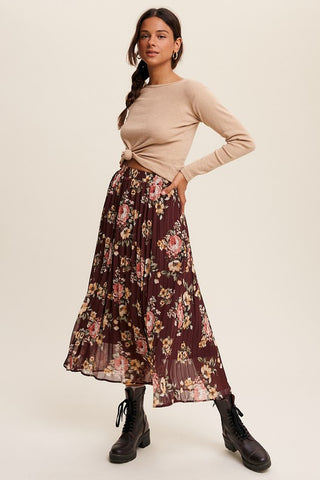 Free Floral Pleated Skirt