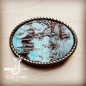 
                  
                    Load image into Gallery viewer, Rope Edge Turquoise Metallic Leather Belt Buckle
                  
                