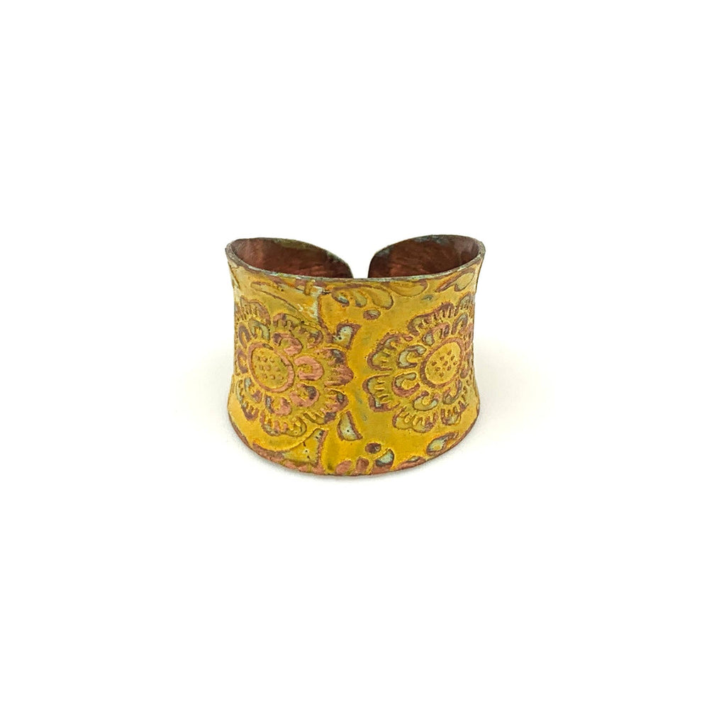 Yellow Flower Copper Patina Ring