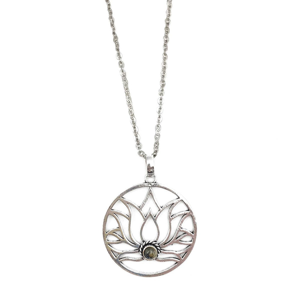 Silver Lotus with Labradorite Necklace