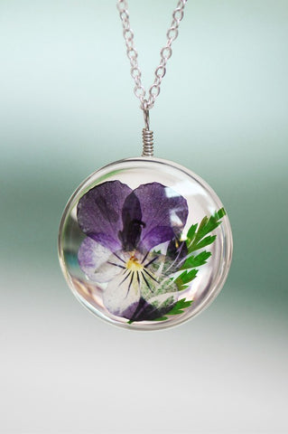 Real Dried Flower Botanical Glass Necklace