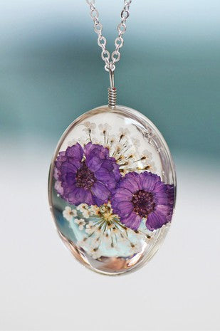Real Dried Flower Blown Glass Necklace