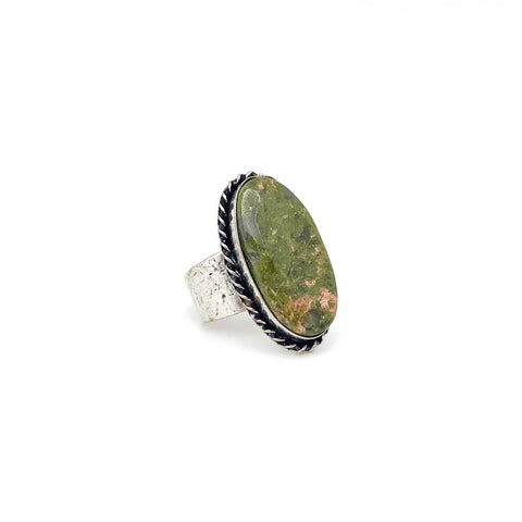 Unakite Semiprecious Stone Ring (Handmade)