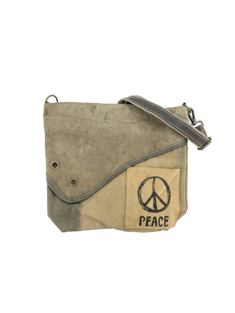Vintage Peace Sign Recycled Military Tent Crossbody