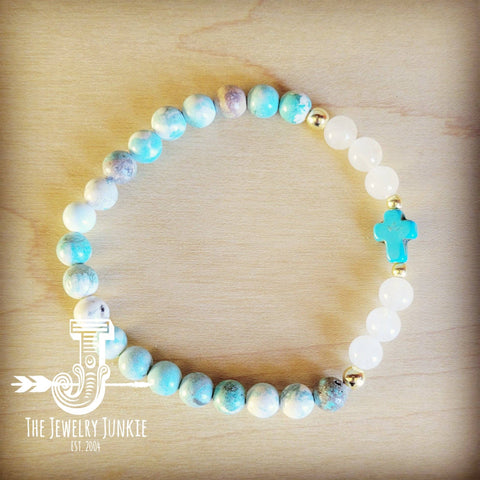 Natural Jade and Howlite Beaded Stretch Bracelet