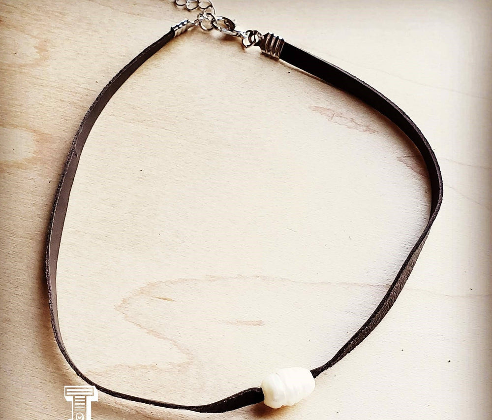 Floating Pearl Leather Choker