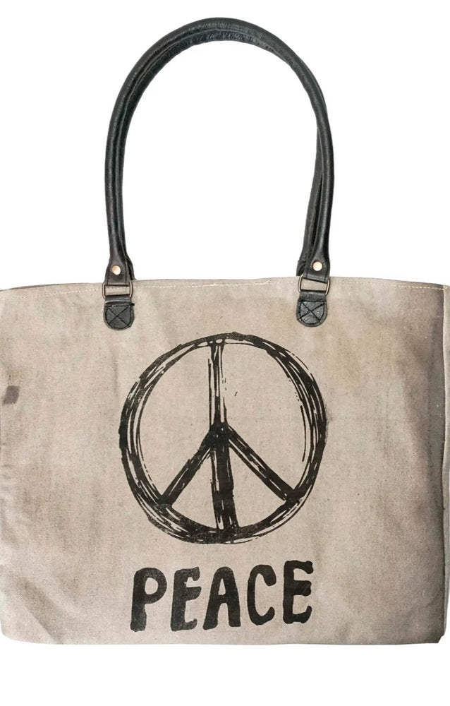 
                  
                    Load image into Gallery viewer, Vintage Peace Recycled Market Tote
                  
                